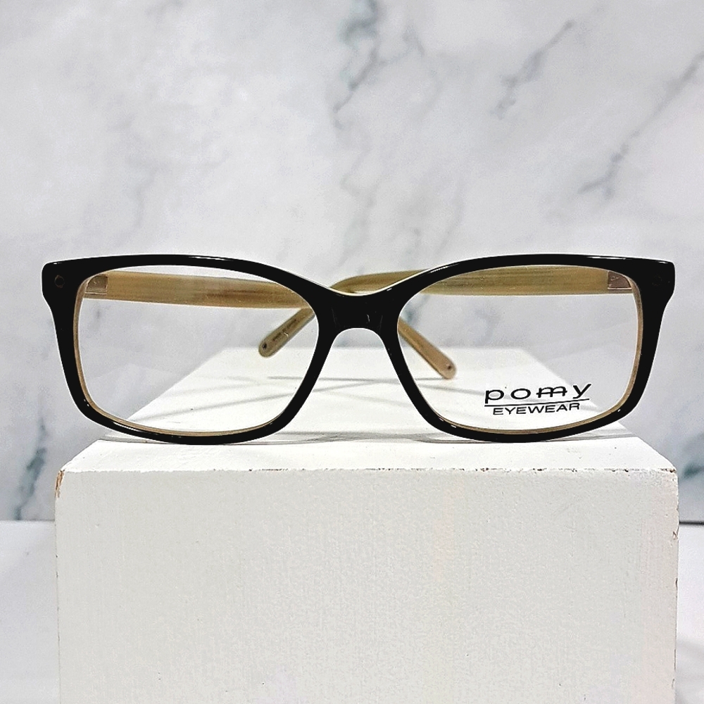 NEW Rx'able Eyeglass Frame by POMY, black/beige lightweight glasses 54-15-145